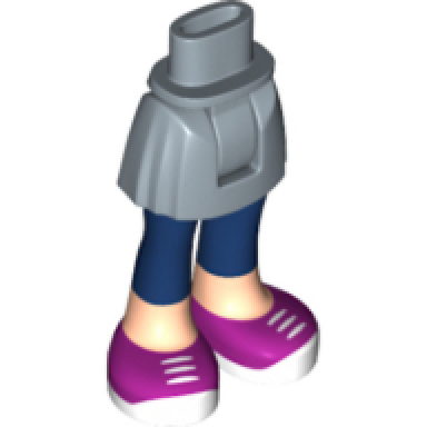 sand blue mini doll hips and skirt light nougat legs with dark blue ankle length leggings and magenta sneakers with white laces and soles pattern - thick hinge