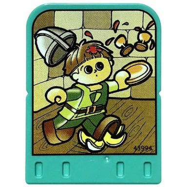 story builder crazy castle card with boy knight carrying drinks and slipping on banana peel pattern