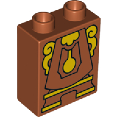 dark orange duplo brick 1 x 2 x 2 with cogsworth clock body with yellow pendulum and sides pattern