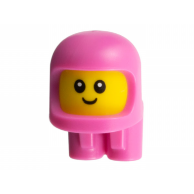 yellow minifigure head modified baby toddler with molded dark pink space helmet and air tanks and printed black grin and eyes with white glints pattern