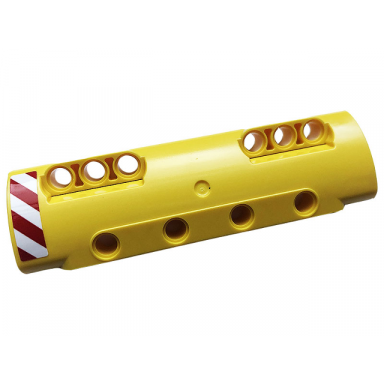 yellow technic panel curved 11 x 3 with 10 pin holes through panel surface with red and white danger stripes pattern model left side sticker - set 42108