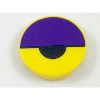 yellow tile round 2 x 2 with bottom stud holder with dark purple large semicircle and black small semicircle pattern octi eye