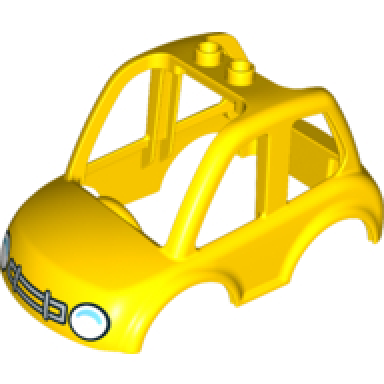 yellow duplo car body high cab 2 top studs with white headlights and grille guard pattern