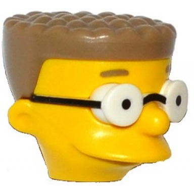 yellow minifigure head modified simpsons waylon smithers with glasses and dark tan hair pattern