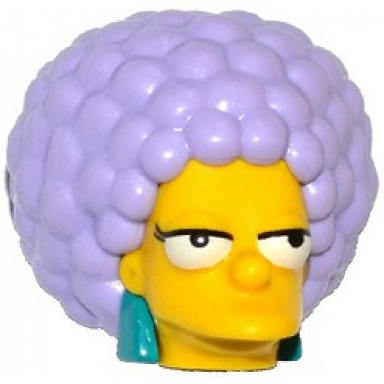yellow minifigure head modified simpsons patty with dark turquoise earrings and lavender hair pattern
