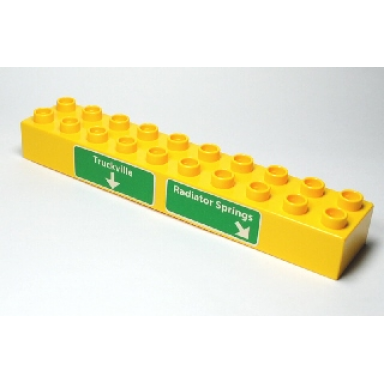 yellow duplo brick 2 x 10 with truckville and radiator springs pattern