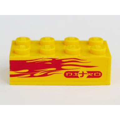 yellow brick 2 x 4 with light purple flames and nitro on yellow background pattern model left side sticker - set 8666