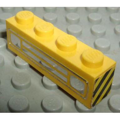 yellow brick 1 x 4 with car grille chrome pattern embossed print with black and yellow danger stripes on both sides stickers - sets 558 622 670