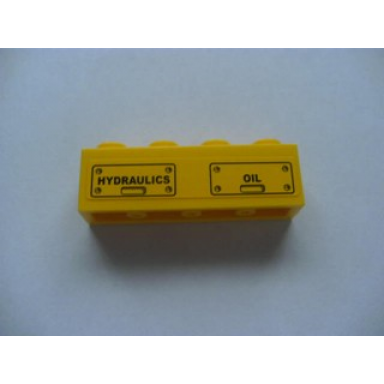 yellow brick 1 x 4 with hydraulics and oil and bolts pattern sticker - set 7633