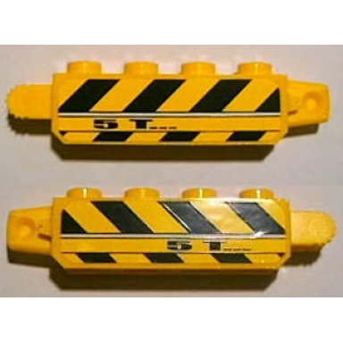 yellow hinge brick 1 x 4 locking with black and yellow danger stripes and 5t pattern on both sides stickers - set 8899