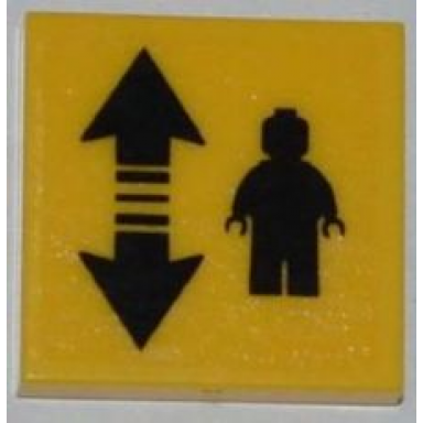 yellow tile 2 x 2 with black double arrow and minifigure pattern sticker - set 3368
