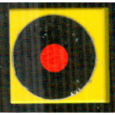 yellow tile 2 x 2 with black circle with red center vinyl record pattern sticker - set 268