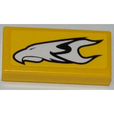yellow tile 1 x 2 with white eagle head pattern sticker - set 8148