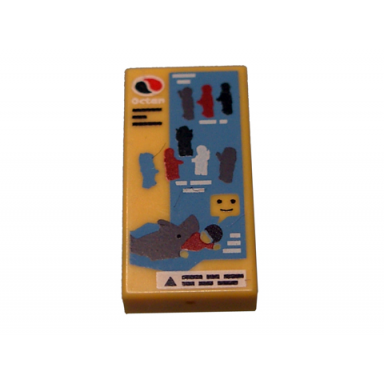 yellow tile 1 x 2 with octan logo minifigure silhouettes and shark with minifigure pattern life instructions