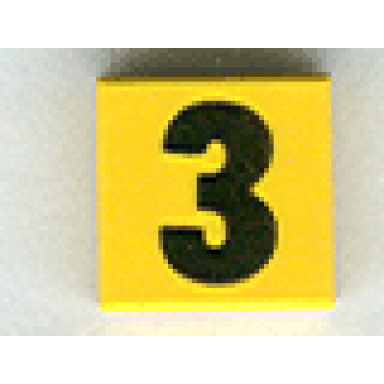 yellow tile 1 x 1 with black number 3 bold pattern
