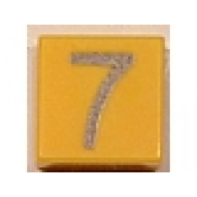 yellow tile 1 x 1 with silver number 7 pattern