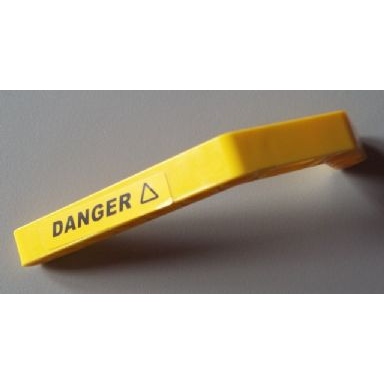 yellow technic liftarm modified bent thick 1 x 11.5 double with danger pattern sticker - set 8295