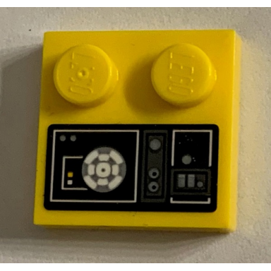 yellow tile modified 2 x 2 with studs on edge with sw millennium falcon control panel and buttons pattern sticker - set 75212