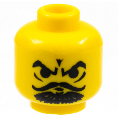 yellow minifigure head black eyebrows curly moustache goatee furrowed brow angry pattern