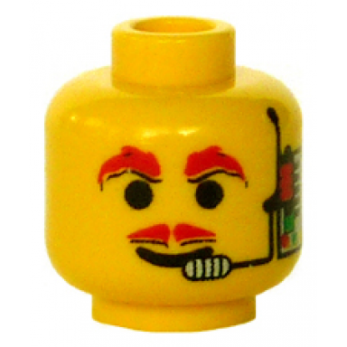 yellow minifigure head moustache red headset red eyebrows pattern