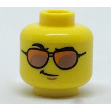 yellow minifigure head glasses orange and copper sunglasses black eyebrows right raised eyebrow smirk pattern