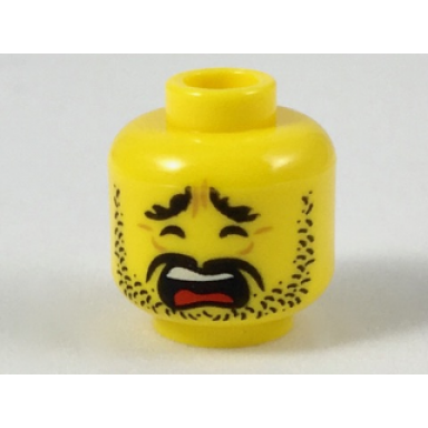 yellow minifigure head beard black stubble black eyebrows moustache scared wide open mouth pattern