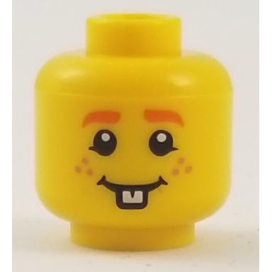 yellow minifigure head orange eyebrows freckles grin with buck teeth pattern