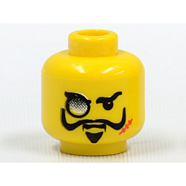 yellow minifigure head black eyebrows moustache with upturned ends goatee monocle red scar angry pattern