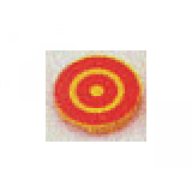 yellow tile round 2 x 2 with red rings pattern