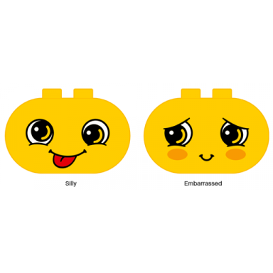 yellow duplo brick 2 x 4 x 2 rounded ends with faces silly embarrassed pattern
