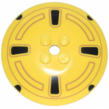 yellow dish 6 x 6 inverted radar - solid studs with black and medium nougat hubcap pattern