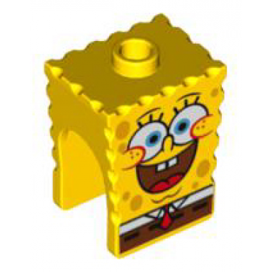yellow minifigure head modified spongebob squarepants with open mouth smile large pattern
