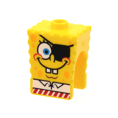 yellow minifigure head modified spongebob squarepants with eye patch pattern