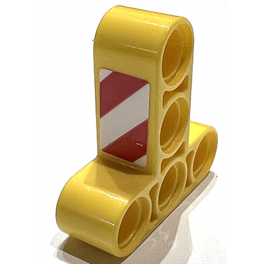 yellow technic liftarm modified t-shape thick 3 x 3 with red and white danger stripes pattern side a sticker - set 42097