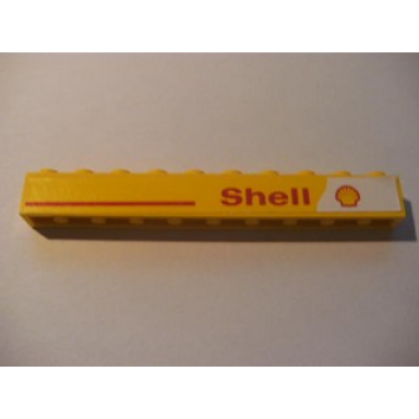 yellow brick 1 x 10 with red line and shell text and logo right pattern sticker - set 1252