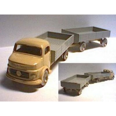 yellow ho scale mercedes open bed truck with trailer gray flatbed