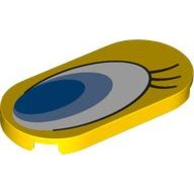 yellow tile round 2 x 4 oval with large blue bright light blue and white eye with black eyelashes pattern model left side tweety bird