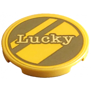 yellow tile round 3 x 3 with gold dalmatian dog tag with diagonal stripes and bright light yellow lucky pattern sticker - set 43269