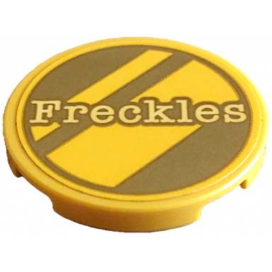 yellow tile round 3 x 3 with gold dalmatian dog tag with diagonal stripes and bright light yellow freckles pattern sticker - set 43269