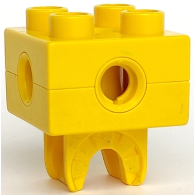 yellow duplo toolo brick 2 x 2 with holes and clip
