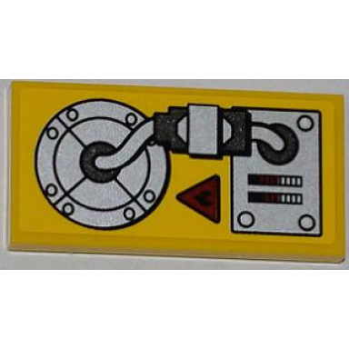 yellow tile 2 x 4 with fire danger sign and mechanical pattern sticker - set 5886