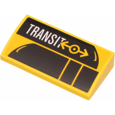 yellow slope curved 2 x 4 x 2 3 with bottom tubes with white transit and yellow train logo on black train silhouette pattern sticker - set 60271
