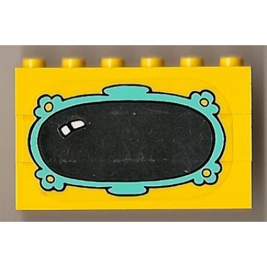 yellow stickered assembly 6 x 1 x 3 with fabuland mirror pattern sticker - sets 3636 3792 - 3 brick 1 x 6