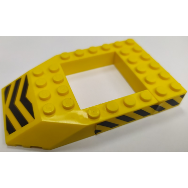 yellow stickered assembly 10 x 6 x 1 with black and yellow chevrons on rear and danger stripes pattern on both sides stickers - set 7248 - 1 brick 2 x 6 wedge 6 x 8 cutout