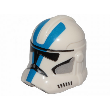 white minifigure headgear helmet sw clone trooper phase 2 with black visor and blue and light bluish gray 501st legion markings pattern