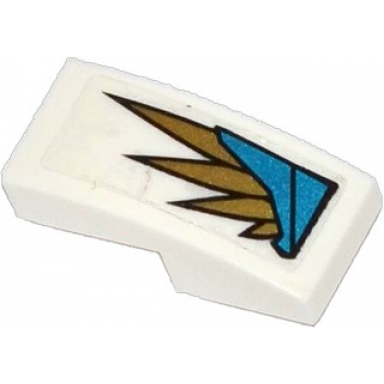 white slope curved 2 x 1 x 2 3 with blue armor plates and gold feathers pattern model right side sticker - set 70124