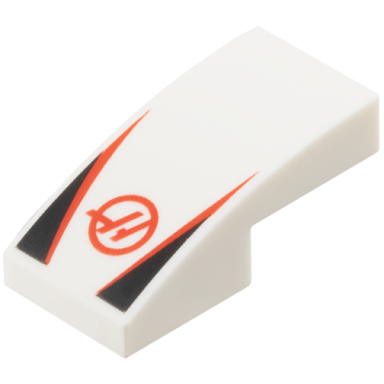 white slope curved 2 x 1 x 2 3 with haas formula 1 logo stylized capital letter h in circle red stripes black triangles pattern