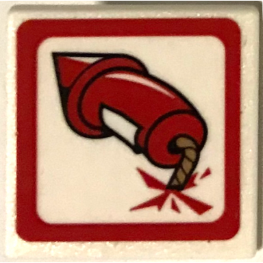white road sign 2 x 2 square with open o clip with red firework with lit fuse pattern sticker - set 75826
