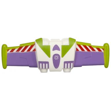 white minifigure wings mechanical extended with stud holders with red and white danger stripes medium lavender and lime details pattern