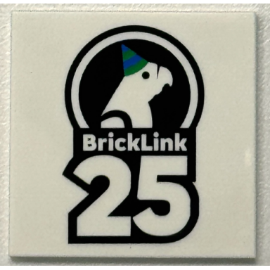 white tile 4 x 4 with bricklink 25th anniversary logo bricklink 25 pattern